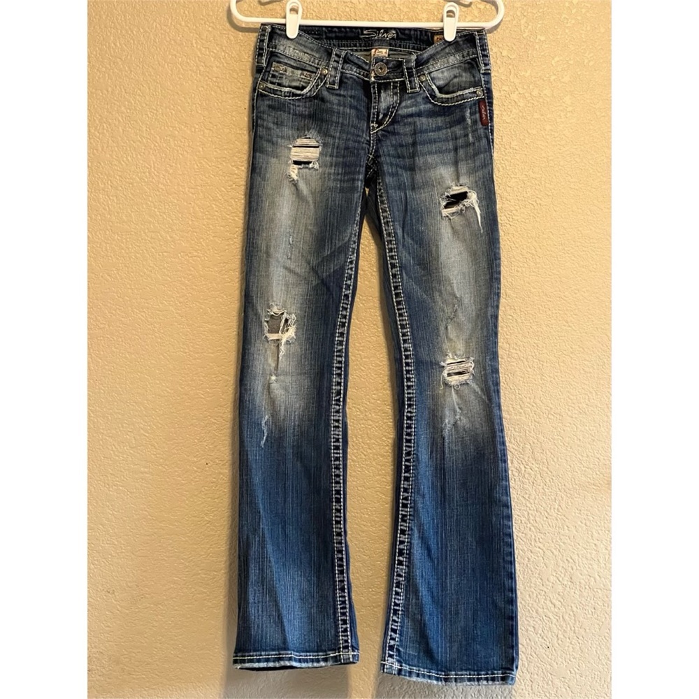 Silver Distressed Pioneer Boot Cut Jeans